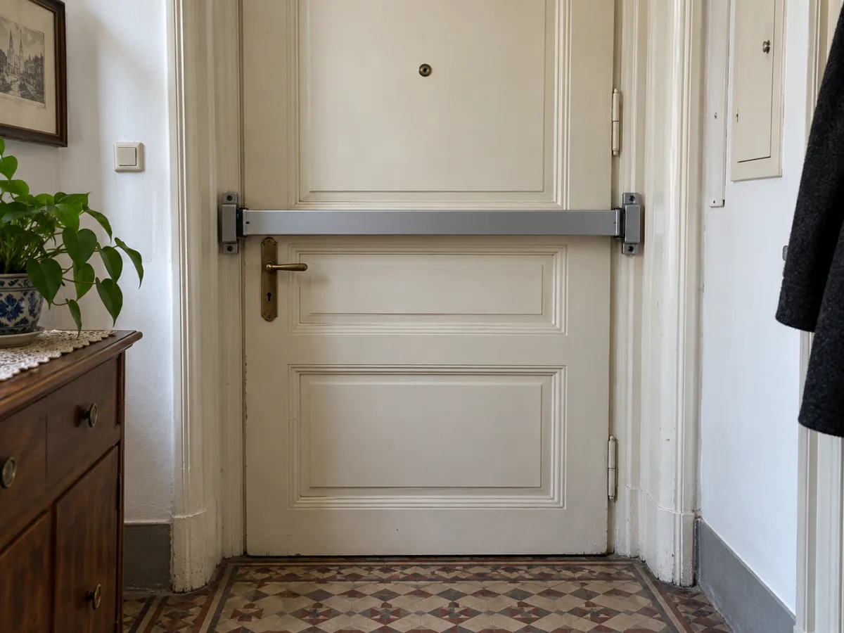 Waagerechter Sicherheitsriegel an einer Wohnungstür
